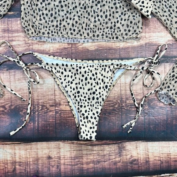 RELISTED Leopard Dot Animal Print Bikini and Long Sleeve Swim Top - Picture 3 of 8